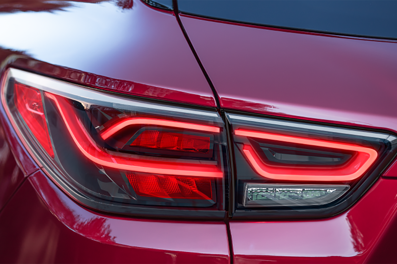 Closeup on the taillight of a 2024 Chevrolet Blazer sporty mid-size SUV.