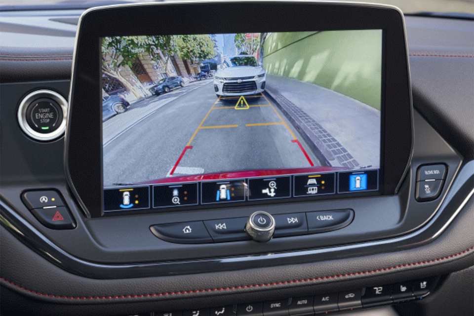 A camera view being displayed in the infotainment screen of the 2025 Chevrolet Blazer .