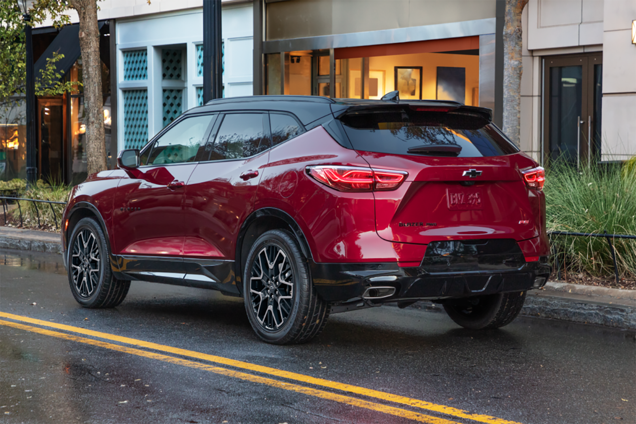 Back-side view of the 2025 Chevrolet Blazer parked by the streets.