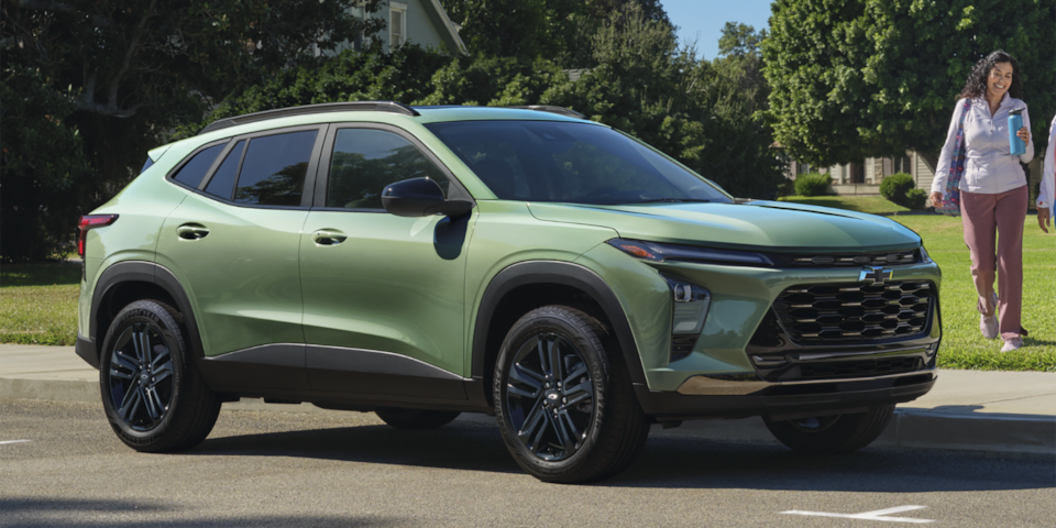 The 2025 Chevrolet Trax parked on a residential street.