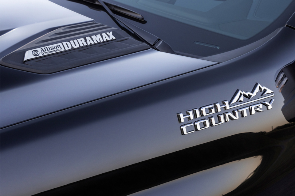 Close up view of the Duramax engine on the 2025 Chevrolet Silverado HD pickup truck.