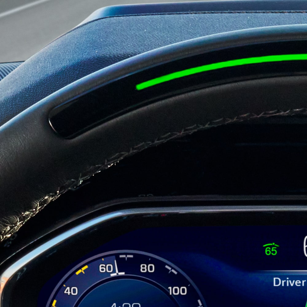 Super Cruise light symbol on the steering wheel of the 2025 Chevrolet Silverado LD.