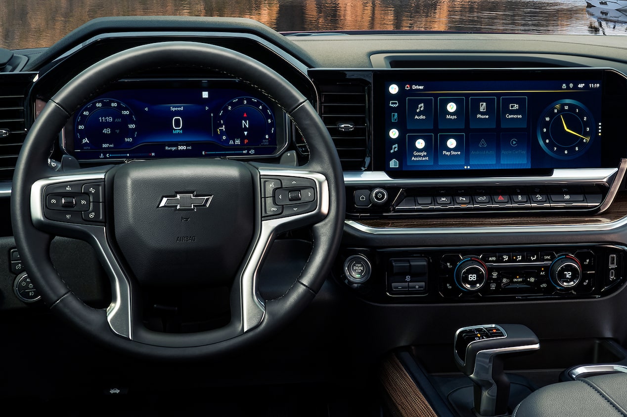 The enhanced infotainment system of the 2024 Chevrolet Silverado with Google built-in compatibility. 