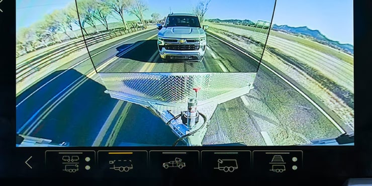 A camera view being displayed in the infotainment screen of a Chevrolet Pickup Truck.