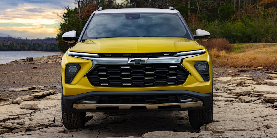 Front view of the 2024 Chevrolet Trailblazer parked by the lakeside.