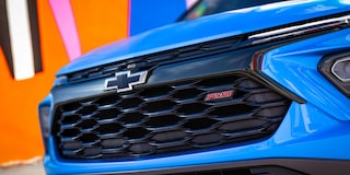 Close-up view of the black mesh grilles of the 2024 Chevrolet Trailblazer.