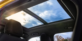 Interior view of the panoramic sunroof of the 2024 Chevrolet Trailblazer.