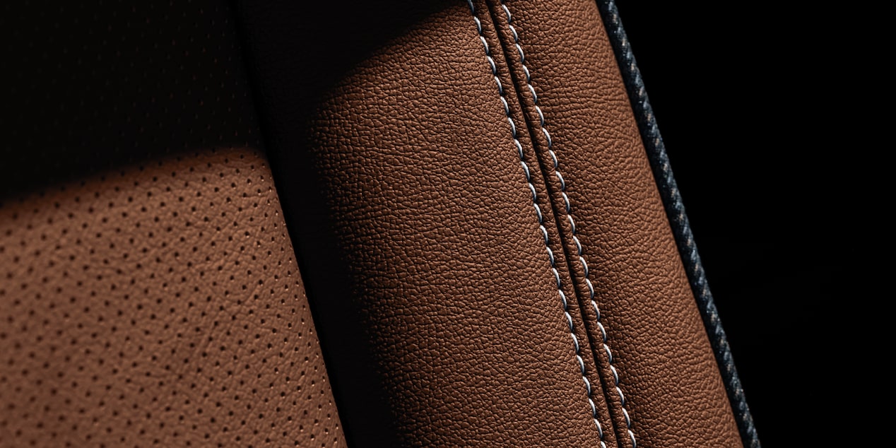 Close-up view of the intricate stitching on the seat of a 2025 Chevrolet Suburban.