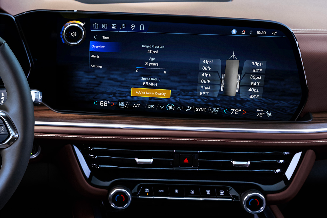 Close-up view of the 2025 Chevrolet Tahoe Infotainment System displaying some information.