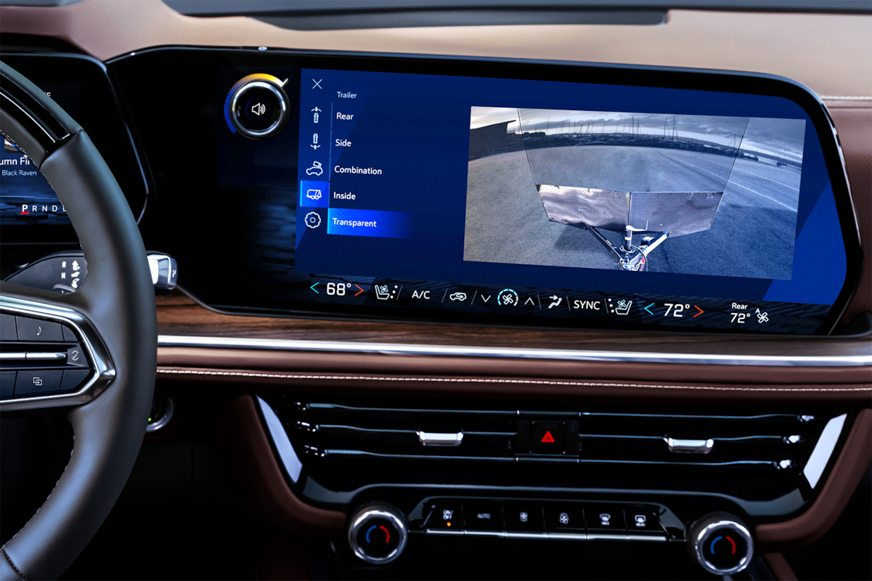 Close-up view of the 2025 Chevrolet Tahoe Infotainment System displaying a camera view.