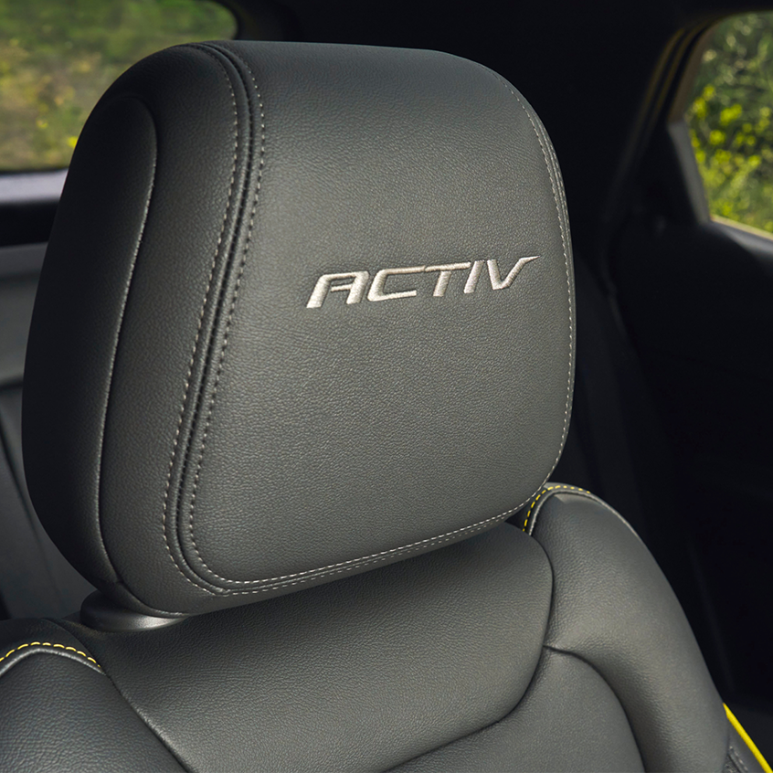 ACTIV badging on seating headrest of the 2025 Chevrolet Trailblazer ACTIV.