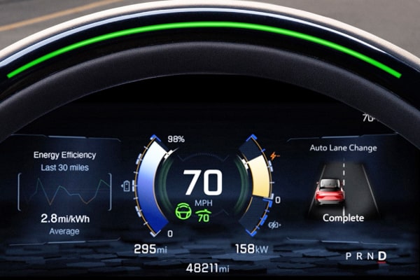 Front view of the steering wheel with the speedometer centered inside the 2025 Chevrolet Blazer EV.