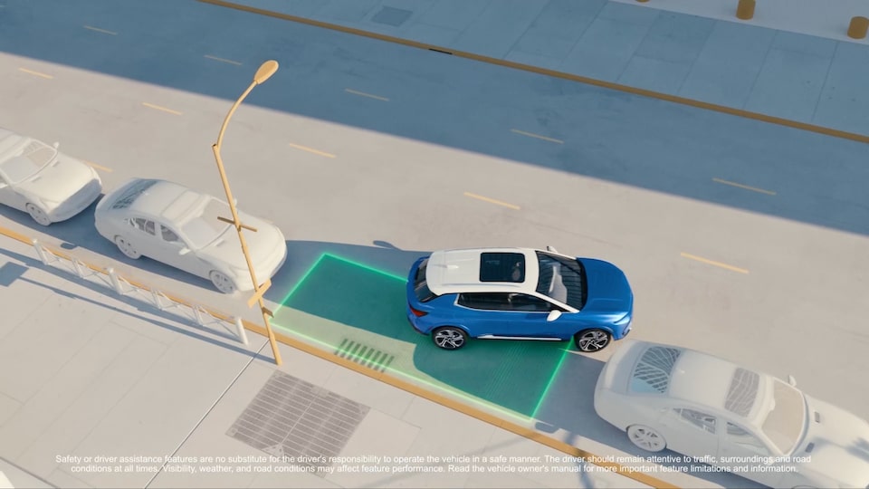 Illustration of the Enhanced Auto Park Assist feature on the 2025 Chevrolet Equinox EV.