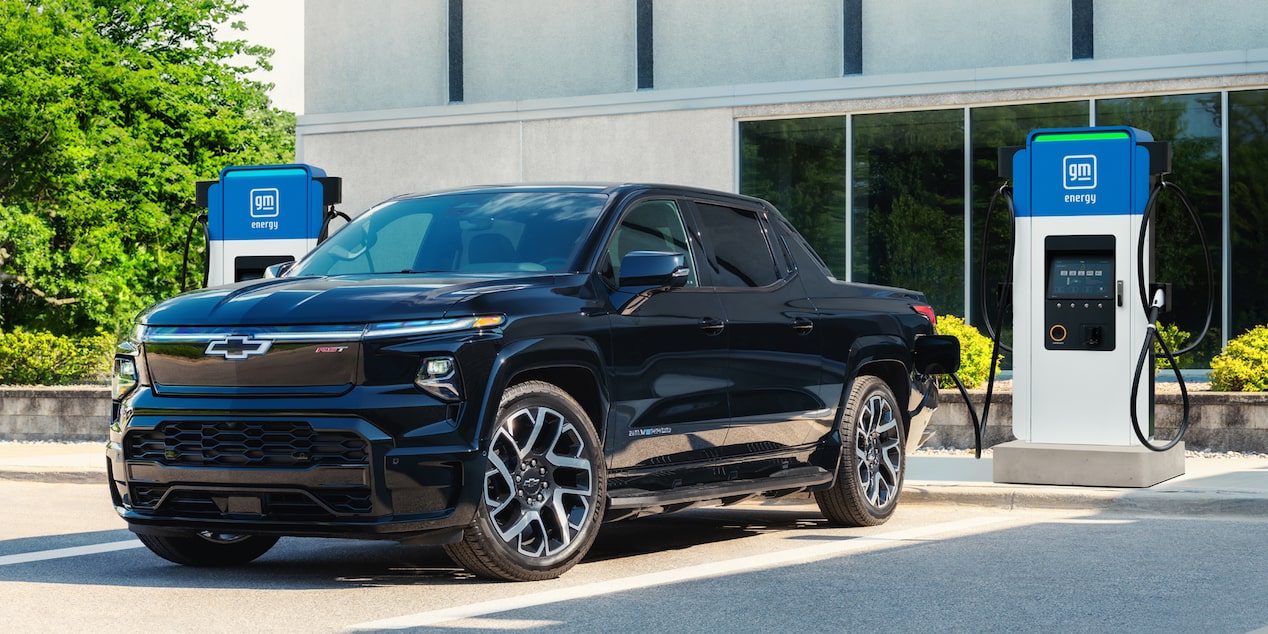 A 2025 Chevrolet Silverado EV getting charged.