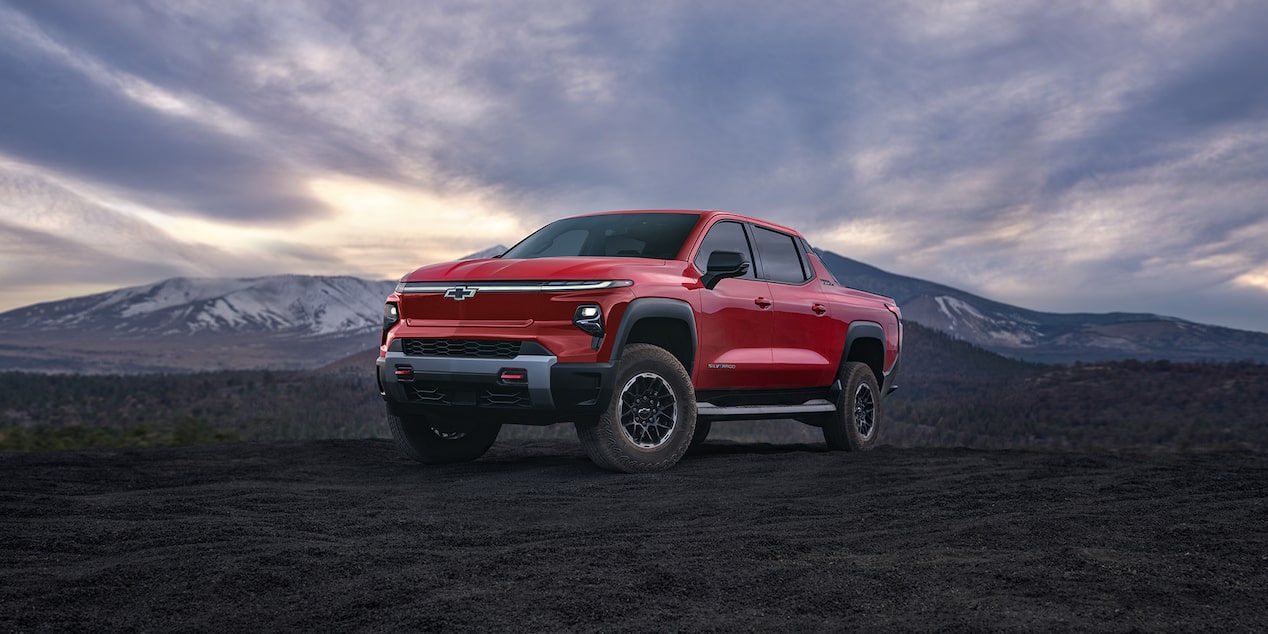 2025 Chevrolet Silverado EV Trailboss Parked with Mountains in the Background