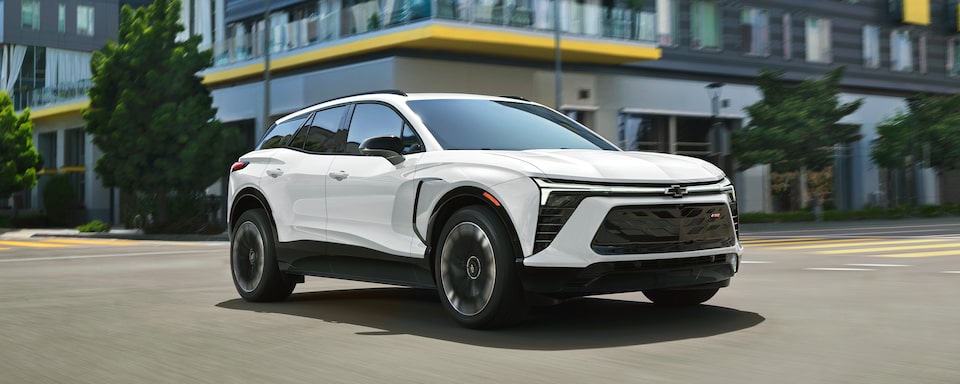 Chevrolet Blazer EV outside a modern building.