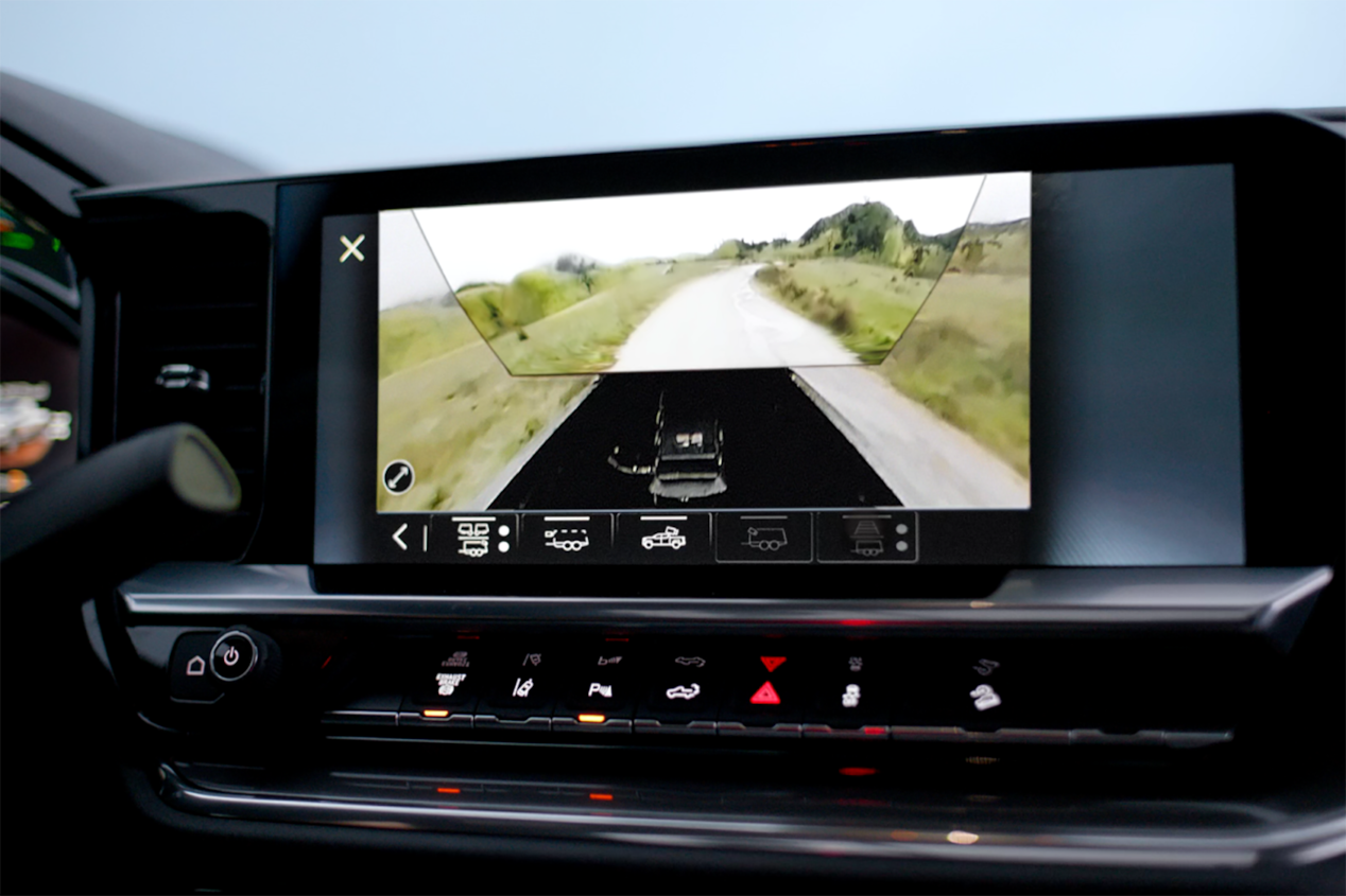 A camera view being displayed in the infotainment screen of the 2025 Chevrolet Silverado HD pickup truck.