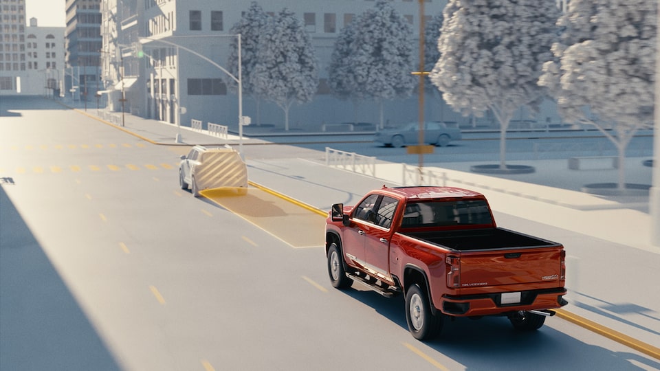 Forward Collision Alert and Automatic Emergency Braking video for the 2025 Chevrolet Silverado HD.