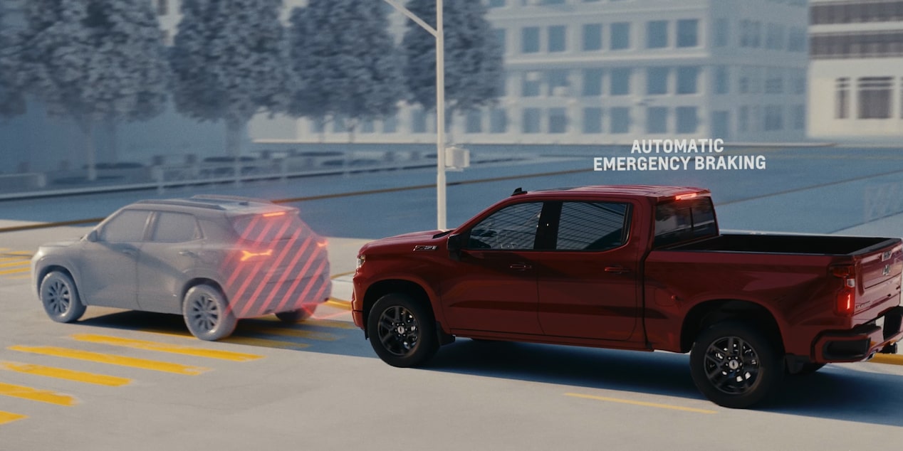 Vidéo de l’alerte de prévention de collision et du freinage d’urgence automatique du Chevrolet Silverado LD 2025.