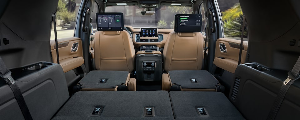 The 2021 Suburban and Tahoe's spacious second and third row seats folded down and expanded cabin.