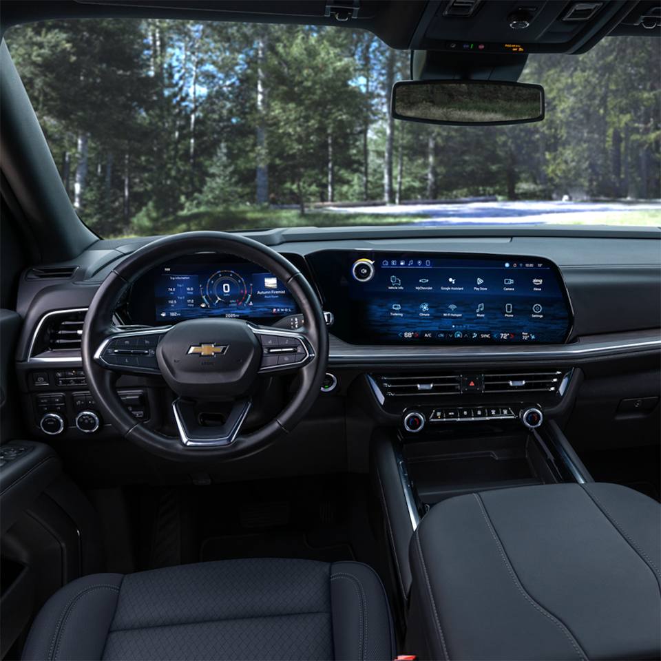 View of the Front Seats, Steering Wheel, and Infotainment System in the 2025 Chevrolet Suburban SUV