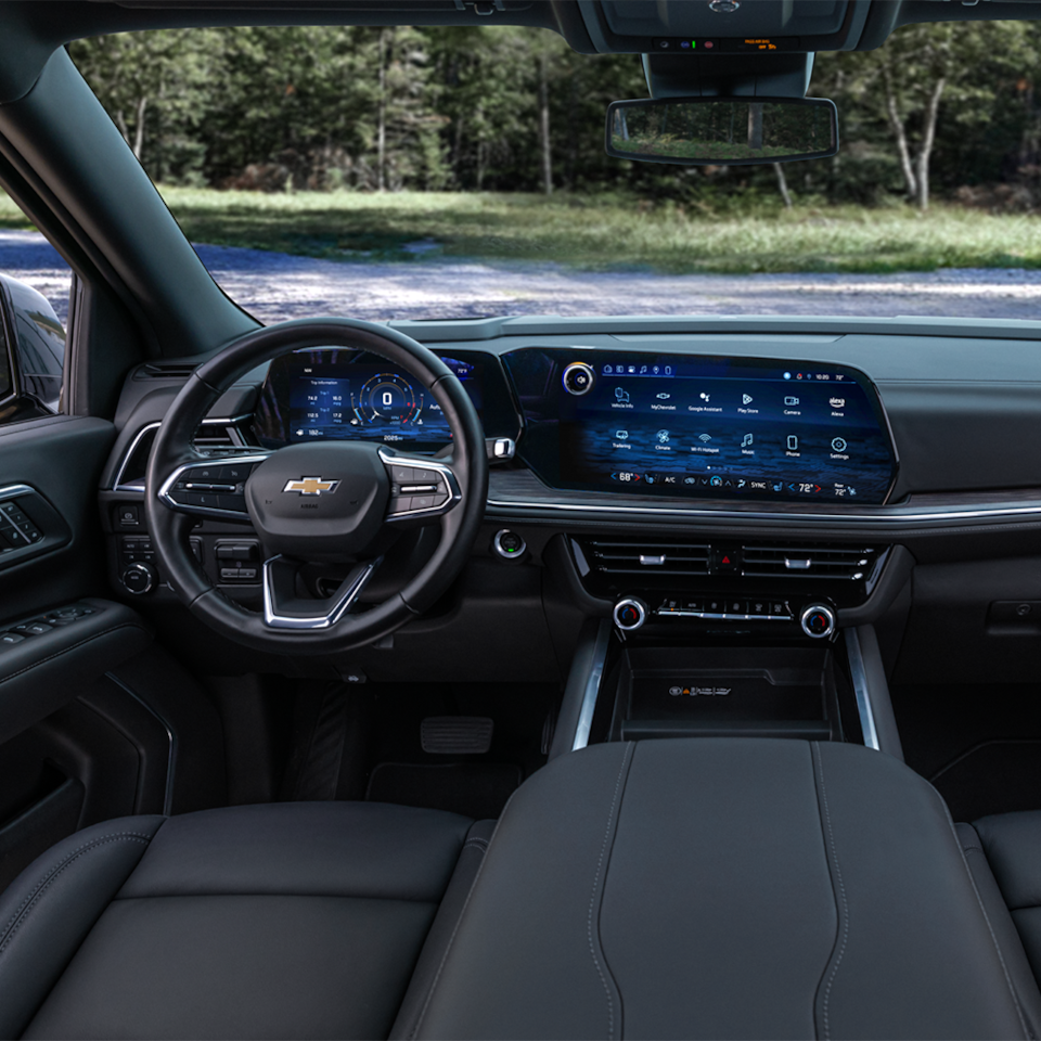 View of the Front Seats, Steering Wheel, and Infotainment System in the 2025 Chevrolet Suburban SUV