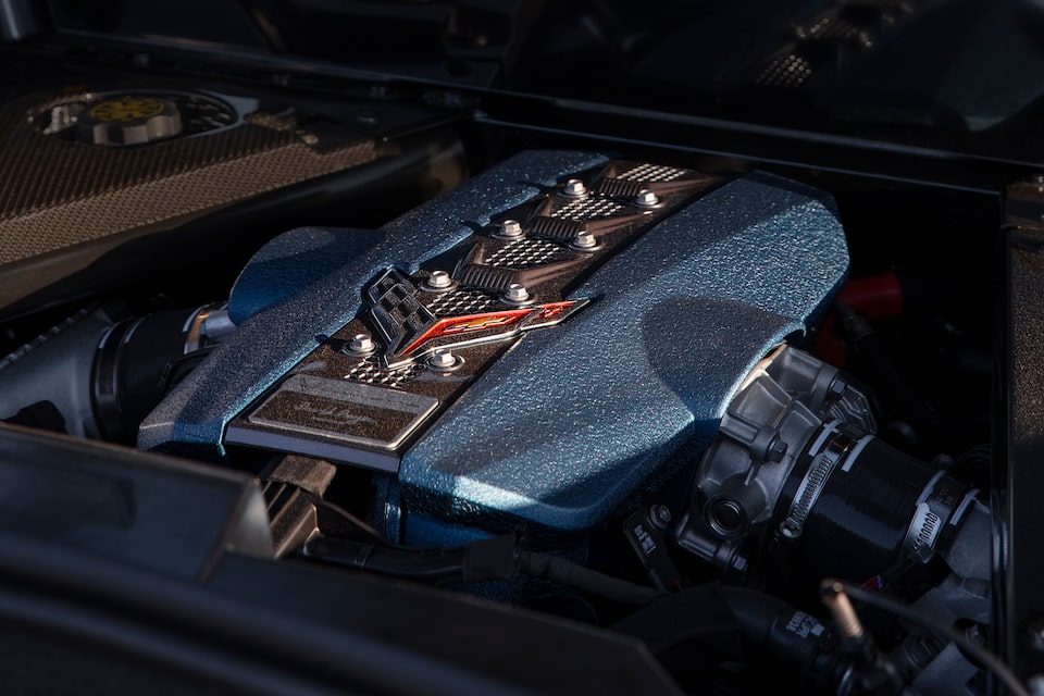 Close up view of the engine on the 2025 Chevrolet Corvette ZR1.