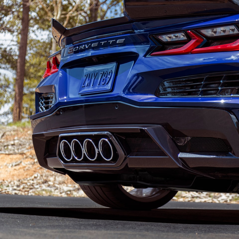 Close up view of the gas exhaust port on the 2025 Chevrolet Corvette ZR1.